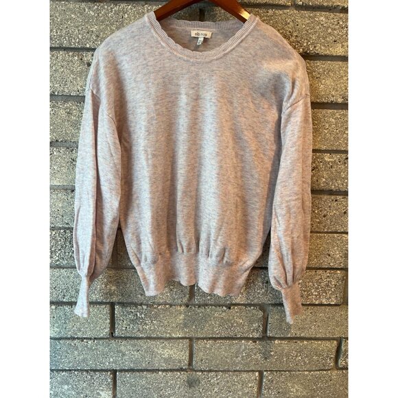 Ella Moss Heathered Light Pink Pullover Sweatshirt M Ribbed Trim Crew Neck & Cuf - Picture 2 of 5